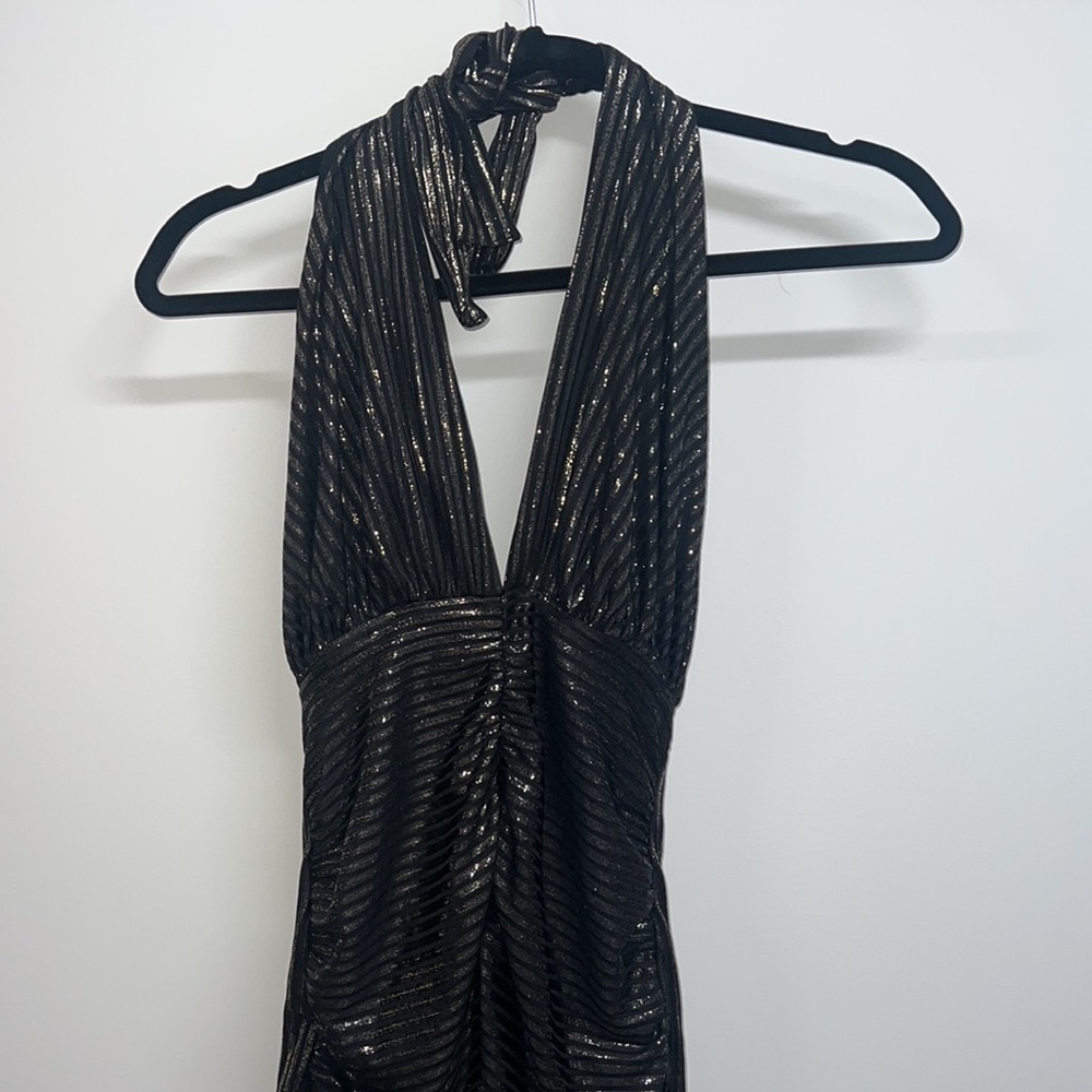 Solemio Boutique Black and Gold Halter Dress